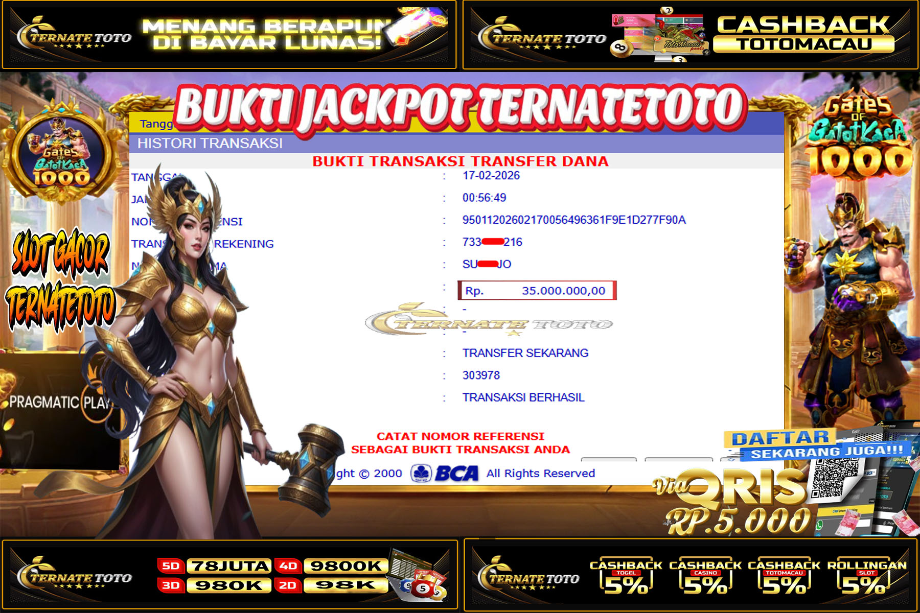 TERNATETOTO - GATES OF GATOTKACA 1000 PRAGMATIC Rp.66,666,000,-